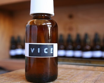 vice perfume + unisex + natural witch hazel base + cocoa + coffee + tobacco + seductive spice