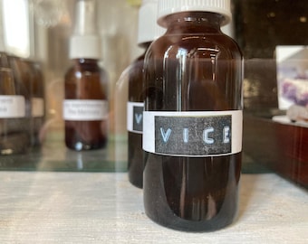 vice perfume + unisex + natural witch hazel base + cocoa + coffee + tobacco + seductive spice