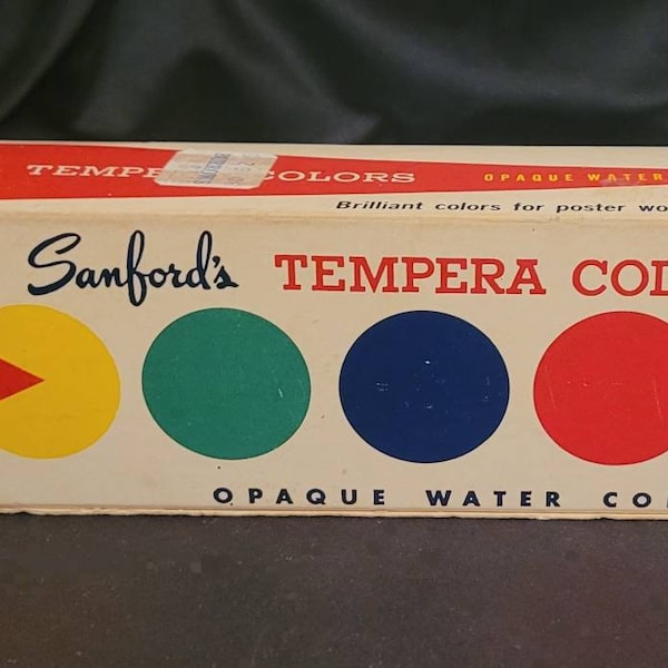 Sanford's Tempera Colors Opaque Watercolor Paints No. 724 1/2 Six Color Set - Paint Dried | 1960 Multicolor Art Supplies Colorful Midcentury