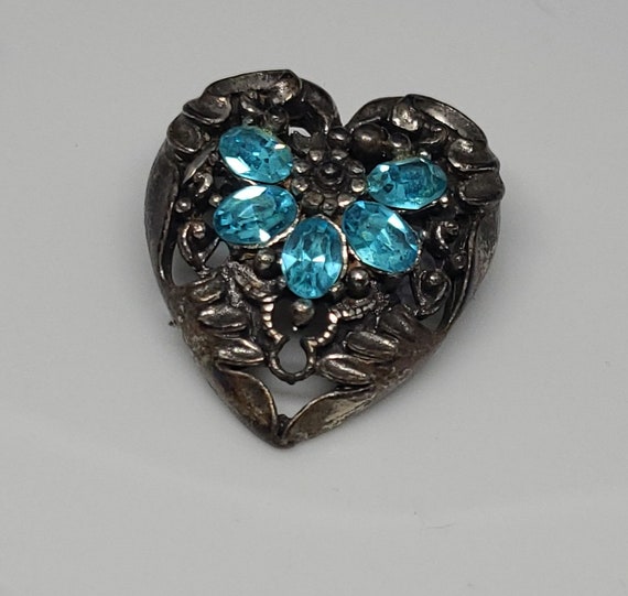 Coro Baby Blue Rhinestone Heart Shaped Brooch 193… - image 8