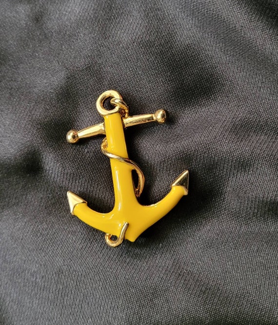 Yellow Enamel Danecraft Anchor Brooch Vintage 1970