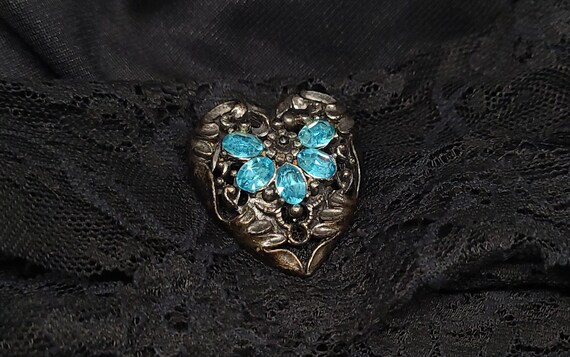 Coro Baby Blue Rhinestone Heart Shaped Brooch 193… - image 2