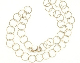 Vintage Sterling Silver Choker Necklace 16" Italy, Dainty Minimalist Circle Chain, Gold Vermeil