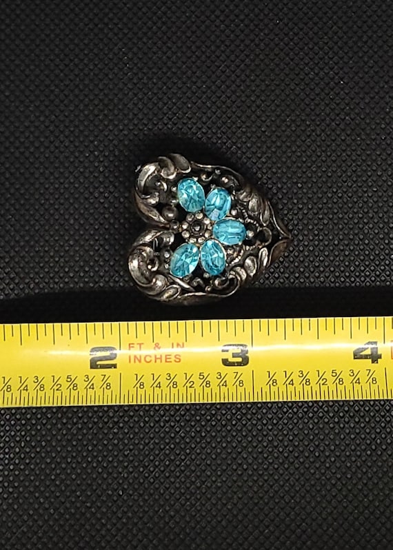 Coro Baby Blue Rhinestone Heart Shaped Brooch 193… - image 10