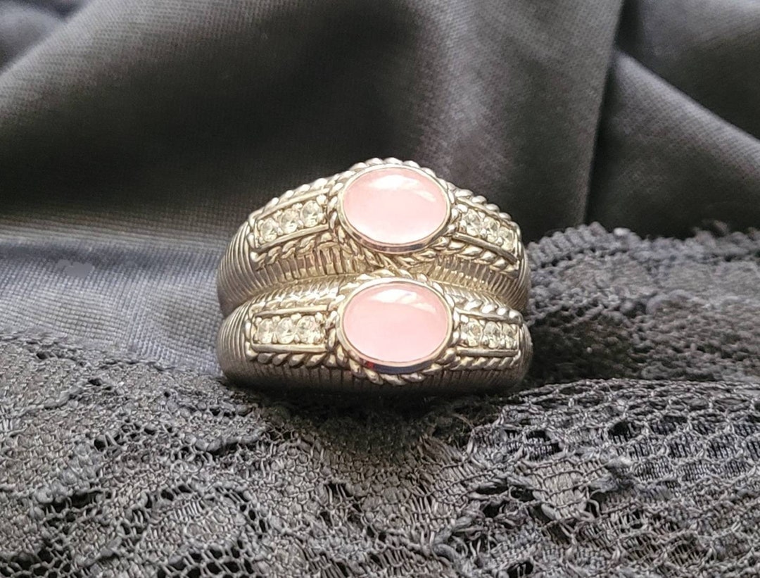 Rare Judith Ripka Ring, 925 Sterling Silver Double Rose Quartz Cabochon ...