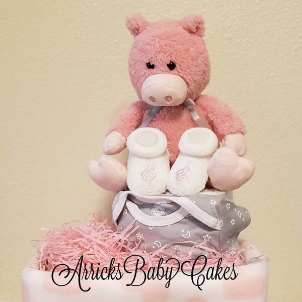 The "Oink My Heart" Baby Girl Diaper Cake~ArricksBabyCakes~Baby Shower Gifts~Baby Blanket~Rocawear~Free Shipping~Baby Shop~Pig~Baby Booties