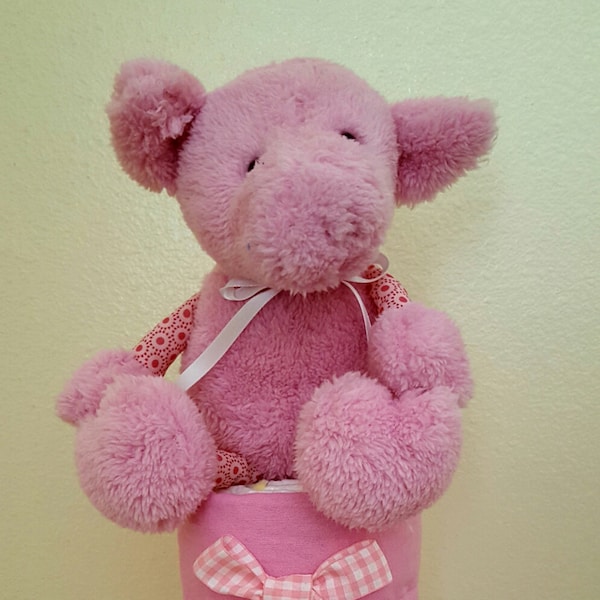 The "Ms. Piggy" Baby Girl Diaper Cake~ArricksBabyCakes~Baby Shower Gifts~Gerber~Pig Plush~Free Shipping~Baby Burp Rag~Baby Blanket~Pink