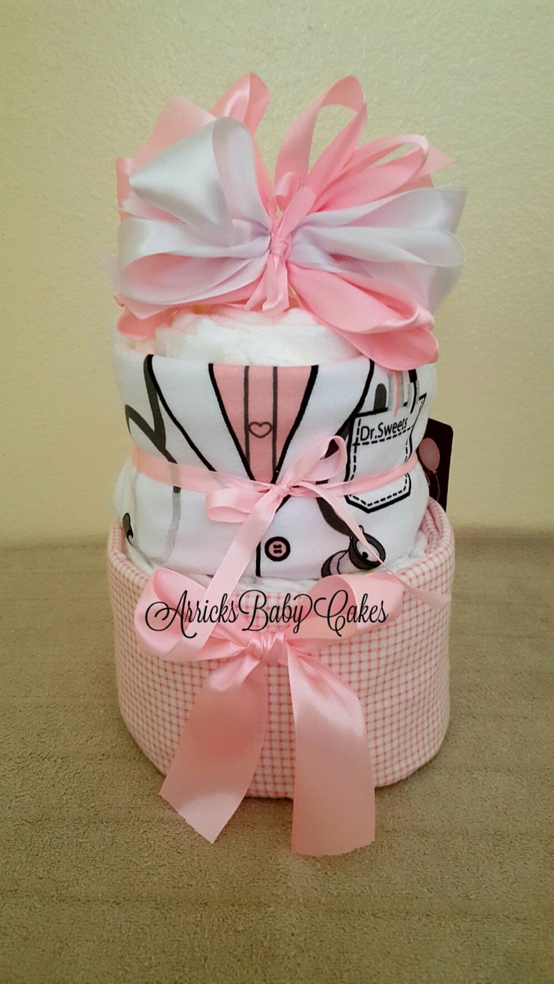 The Dr. Sweets Baby Girl Diaper Cake ArricksBabyCakesFree ShippingBaby GiftReceiving BlanketBaby DoctorBaby ShowerOnesieGerber image 1