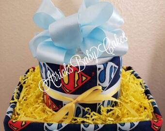 Baby Boy Diaper Cake~ArricksBabyCakes~Red And Blue~Baby Centerpiece~Baby  Shower Gift~Comic Book~Superhero~Square Baby Boy Cakes~Super Baby