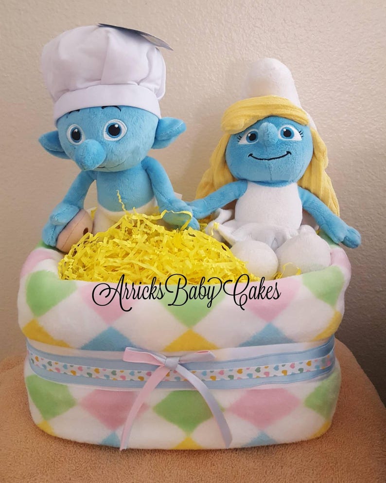 The Smurfland Surprise Baby Square Diaper Cake By Etsy