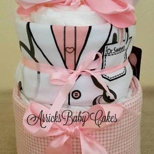 The Dr. Sweets Baby Girl Diaper Cake ArricksBabyCakesFree ShippingBaby GiftReceiving BlanketBaby DoctorBaby ShowerOnesieGerber image 2