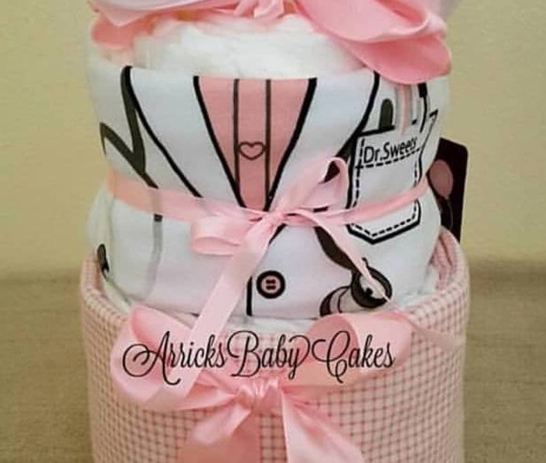 The Dr. Sweets Baby Girl Diaper Cake ArricksBabyCakesFree ShippingBaby GiftReceiving BlanketBaby DoctorBaby ShowerOnesieGerber image 2