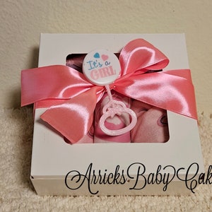 The "She's Here" Baby Girl Diaper Baby Gift Set~Cloth Diapers~Custom Bodysuit~Free Shipping~Baby Shower Gift~Baby Washcloths~Baby Socks