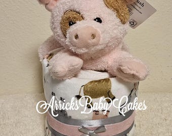 Pig  Baby Girl  Cloth Diaper Cake~Baby Shower Gift