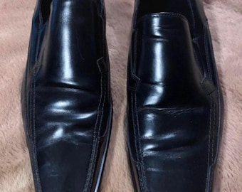 Vintage/Y2K ALDO "Lactance" Men's Black Leather Square Toe Dress Loafers