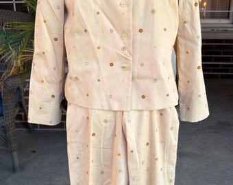 Completo pantalone vintage Linda Allard Ellen Tracy ricamato, taglia 10/12