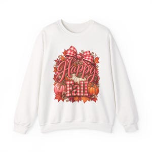 Happy Fall pumpkin wreath Crewneck Sweatshirt | autumn leaves plaid bow