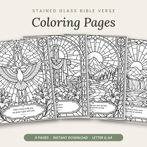 Stained Glass Bible Verse Coloring Pages for Adults | Bold Line Christian Printable | Dove, Cross, Easter | Instant Download PDF