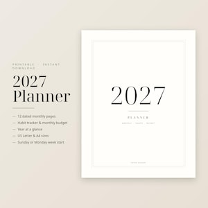 2027 Dated Planner Printable, Monthly Calendar, Habit Tracker, Budget Sheet (PDF Download) image 1