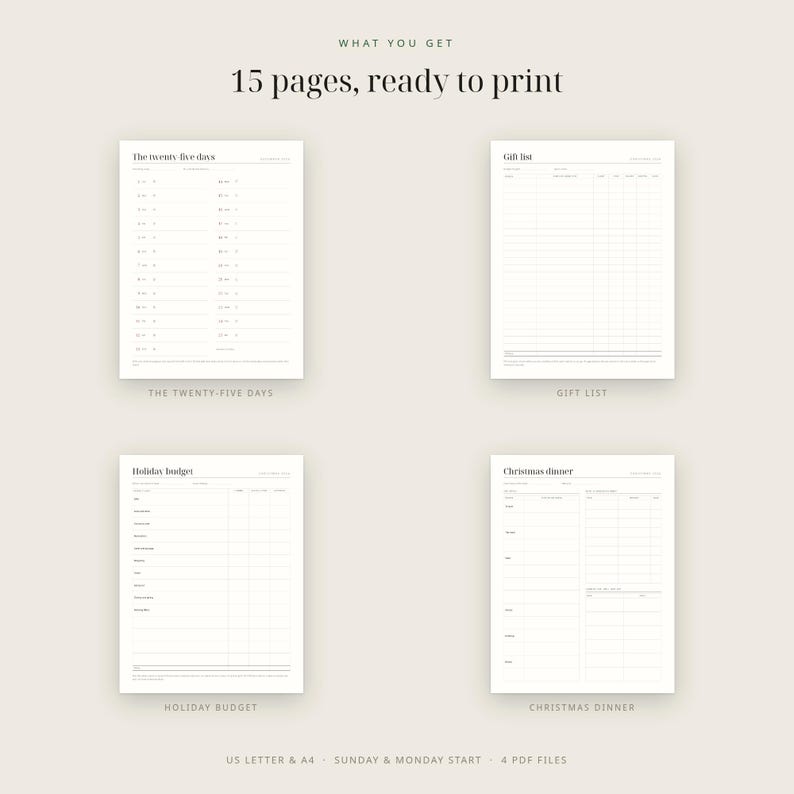 2026 Christmas Planner, Gift List, Budget, Dinner, Card (Instant Download) image 2
