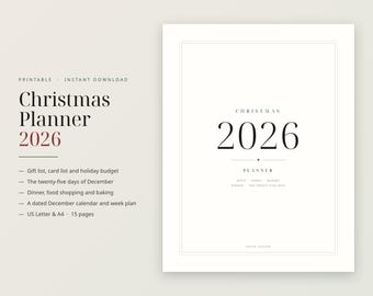 2026 Christmas Planner, Gift List, Budget, Dinner, Card (Instant Download)