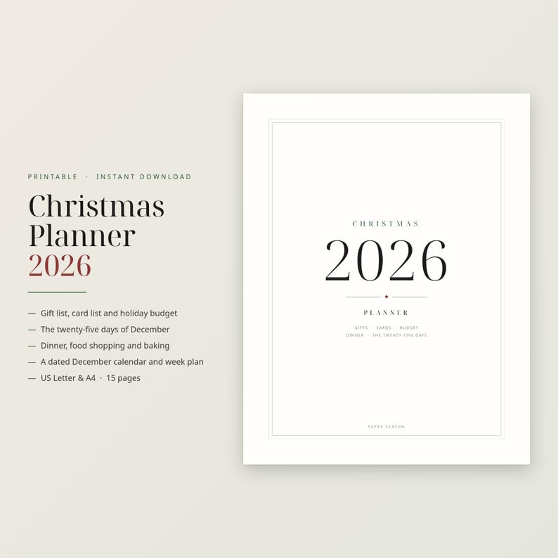 2026 Christmas Planner, Gift List, Budget, Dinner, Card (Instant Download) image 1