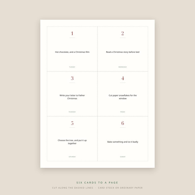 24-Day Advent Activity Cards, Christmas Countdown for Kids (PDF Download) image 3