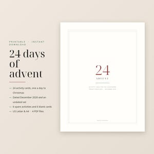 24-Day Advent Activity Cards, Christmas Countdown for Kids (PDF Download) image 1