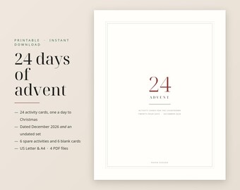 Tarjetas de actividades de Adviento de 24 días, cuenta atrás para Navidad para niños (descarga en PDF)