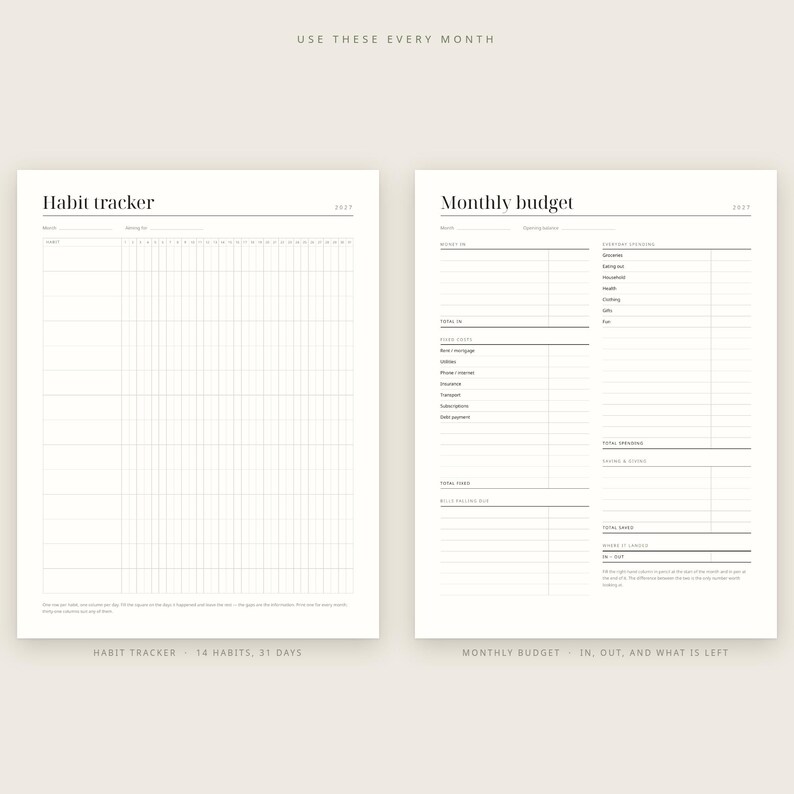 2027 Dated Planner Printable, Monthly Calendar, Habit Tracker, Budget Sheet (PDF Download) image 4