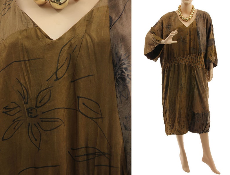 oversize upcycled silk dress L-XXL lagenlook occasion silk dress US size 16-22 Patchwork silk plus size dress 100/% wrinkled silk dress