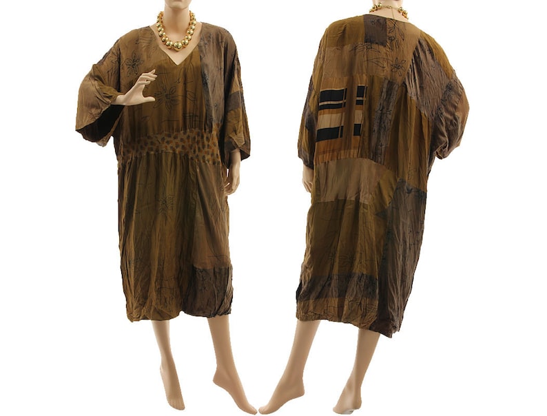 oversize upcycled silk dress L-XXL lagenlook occasion silk dress US size 16-22 Patchwork silk plus size dress 100/% wrinkled silk dress