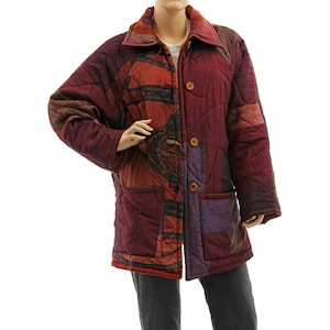 Purple red upcycled silk jacket coat, patchwork pure silk coat jacket, loose silk coat fits misses to plus size, DE size M-L, US size 12-16 image 1