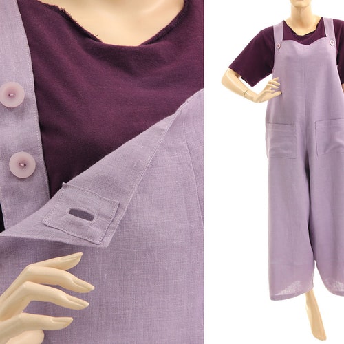 Loose linen summer dungarees in lilac, boho womens linen overalls, shops linen jumpsuit, wide legs linen pants, DE size 38-46, US size 8-16