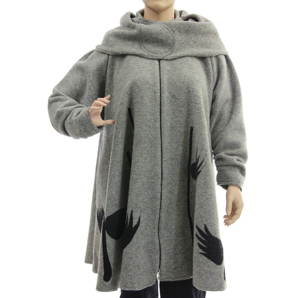 Manteau en laine gris taille plus automne-hiver, manteau ample avec capuche séparée, manteau en laine bouillie chaude, manteau à capuche look superposé DE L-XXL, US 16-24