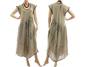 Boho linen plus size maxi dress, linen bubble dress in natural with black, summer linen dress, lagenlook linen dress, DE L-XL, US size 14-18