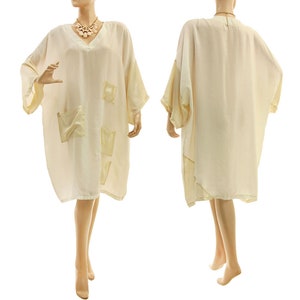 Ecru silk dress tunic, Lagenlook silk dress, plus size silk dress, oversized ecru dress, loose pure silk dress, DE size S-XXL, US size 6-24