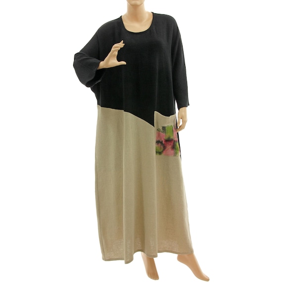 Black Beige Linen Maxi Dress, Loose Comfy Linen Baggy Dress, Hand Painted  Natural Linen Dress, Plus Size Linen Dress L-XXL US Size 16-22 - Etsy