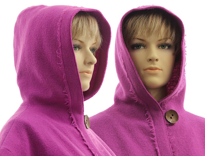 Hooded Wool Coat in Purple Pink Fall Winter Plus Size Coat Etsy