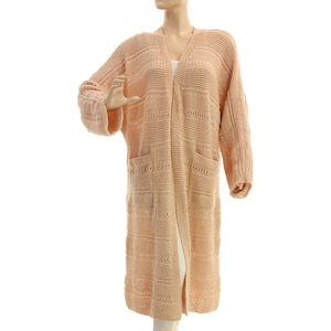 Hand knitted sweater coat in peach, plus size soft alpaca merino coat, oversized women wool sweater cardi, DE size M-XL, US size 12-20