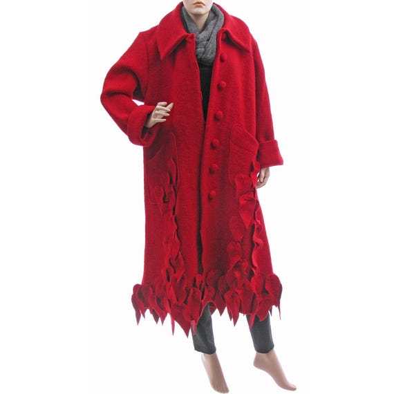 Red Fall Winter Wool Coat, Long Plus Size Red Wool Coat, Red Wool