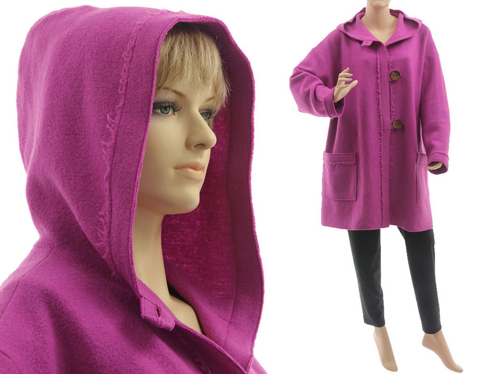 Hooded Wool Coat in Purple Pink Fall Winter Plus Size Coat Etsy