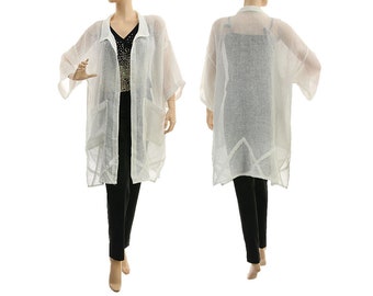 White linen summer jacket coat cover up, plus size summer jacket duster, plus size lagenlook linen cover up coat, size DE S-XL, US 8-18