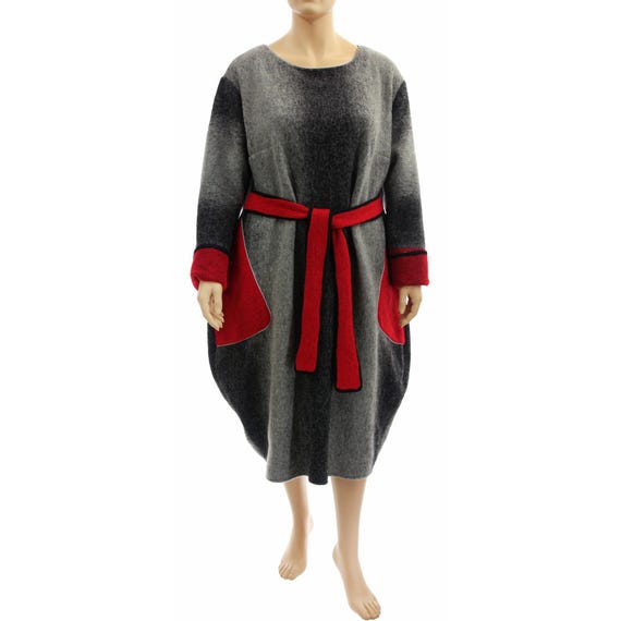 Red Gray Boiled Wool Dress With Separate Turtleneck, Plus Size Fall Winter  Dress, Wool Tulip Dress, Loose Wool Dress XL-XXL, US Size 20-24 - Etsy