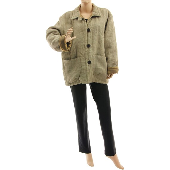 Quilted Linen Jacket for Women | Oversized Hooded Autumn Coat