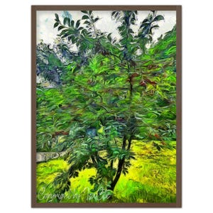 Digital download green tree, printable wall art, expressionist landscape, impressionistic style picture painting poster postcard wall art