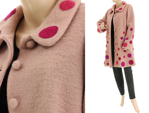 Manteau de laine bouillie dautomne hiver en rose poudre manteau de laine chaude avec appliques a pois convient aux miss a taille plus taille DE M L US taille 10 14 Etsy France