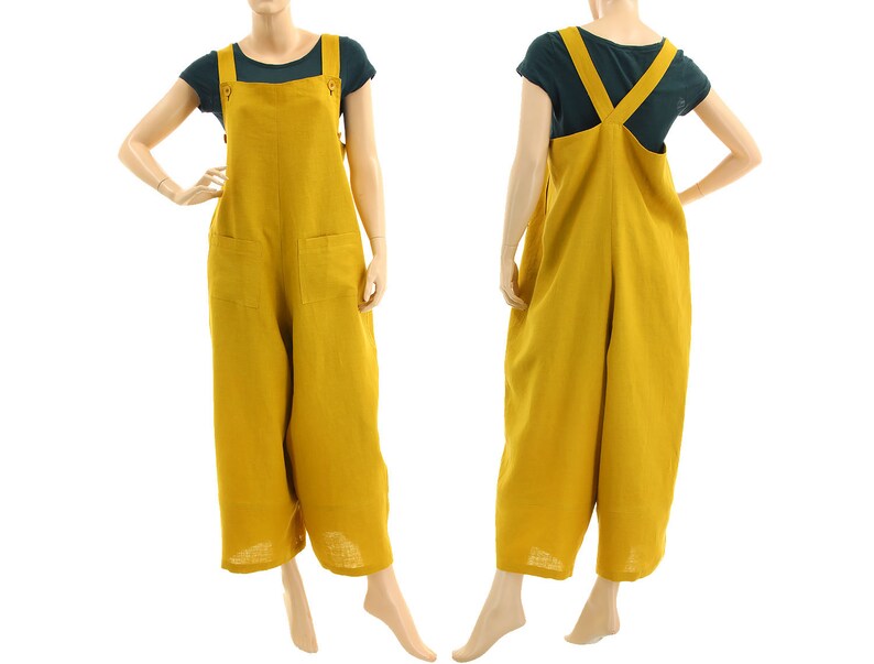 Corn yellow linen womens dungarees, boho loose linen overalls, linen ...