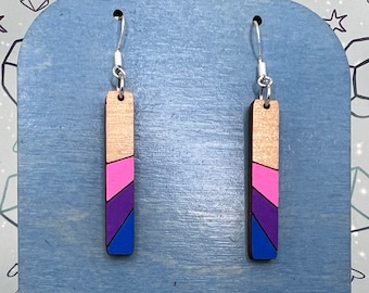 Bisexual Pride Rainbow Earrings, Wooden pride earrings, rainbow earrings, LGBTQIA gift, Bi gift, Pride