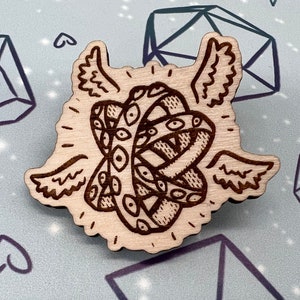 Biblically Accurate Angel Pin, Angel pin badge, Seraphim pin, Wooden pin badge